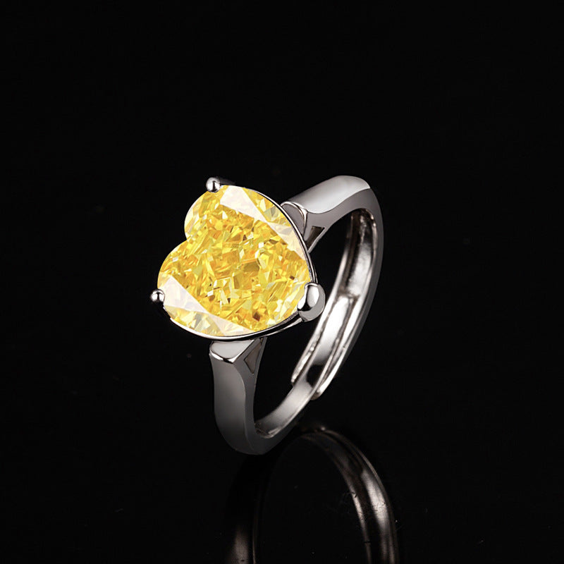 Live Pink Heart-shaped Navy Blue High Carbon Diamond Ice Flower Ring