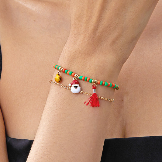 Creative Christmas Holiday Snowman Bell Pendant Tassel Bracelets