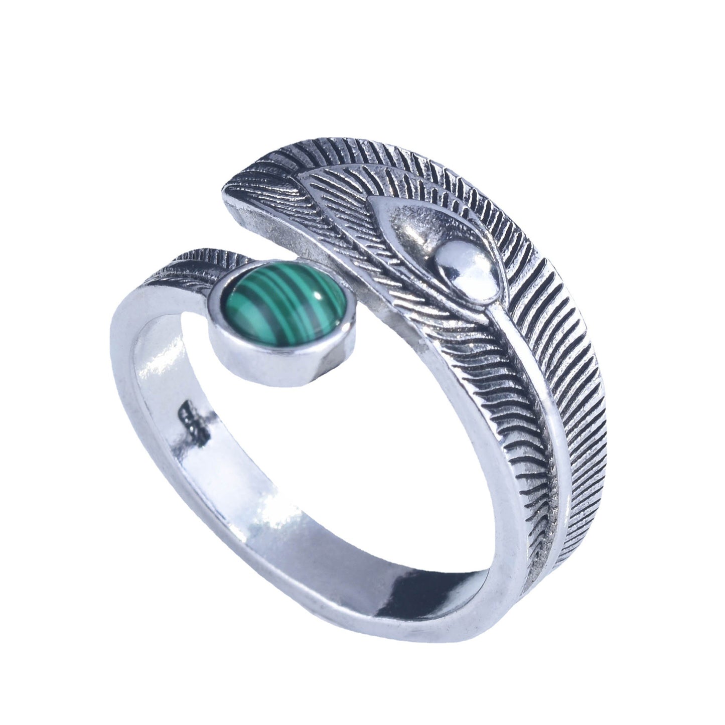 Women's Sier Plated Vintage Malachite Opening Accessories Rings