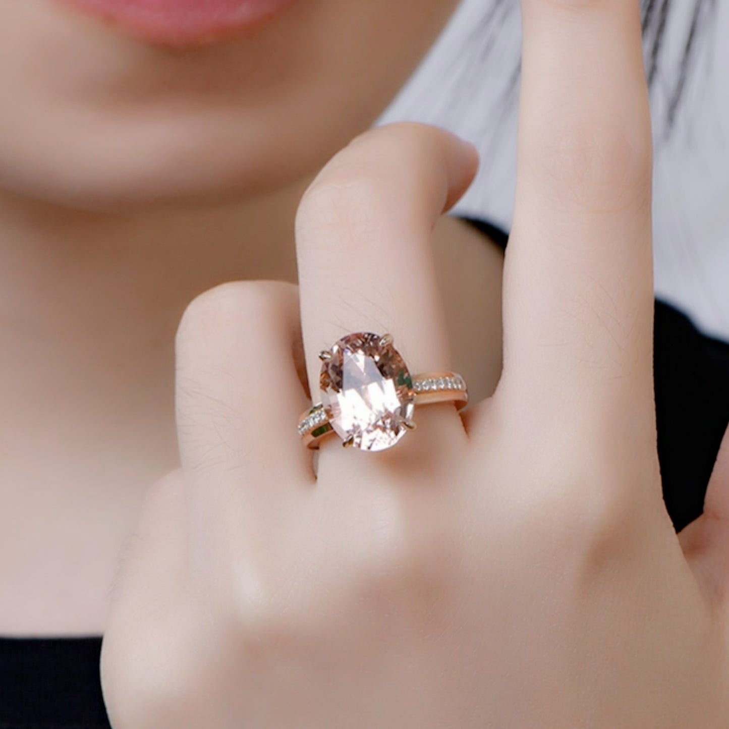 Natural Morganite Temperamental Popular Gold Plated Orange Pink Rings