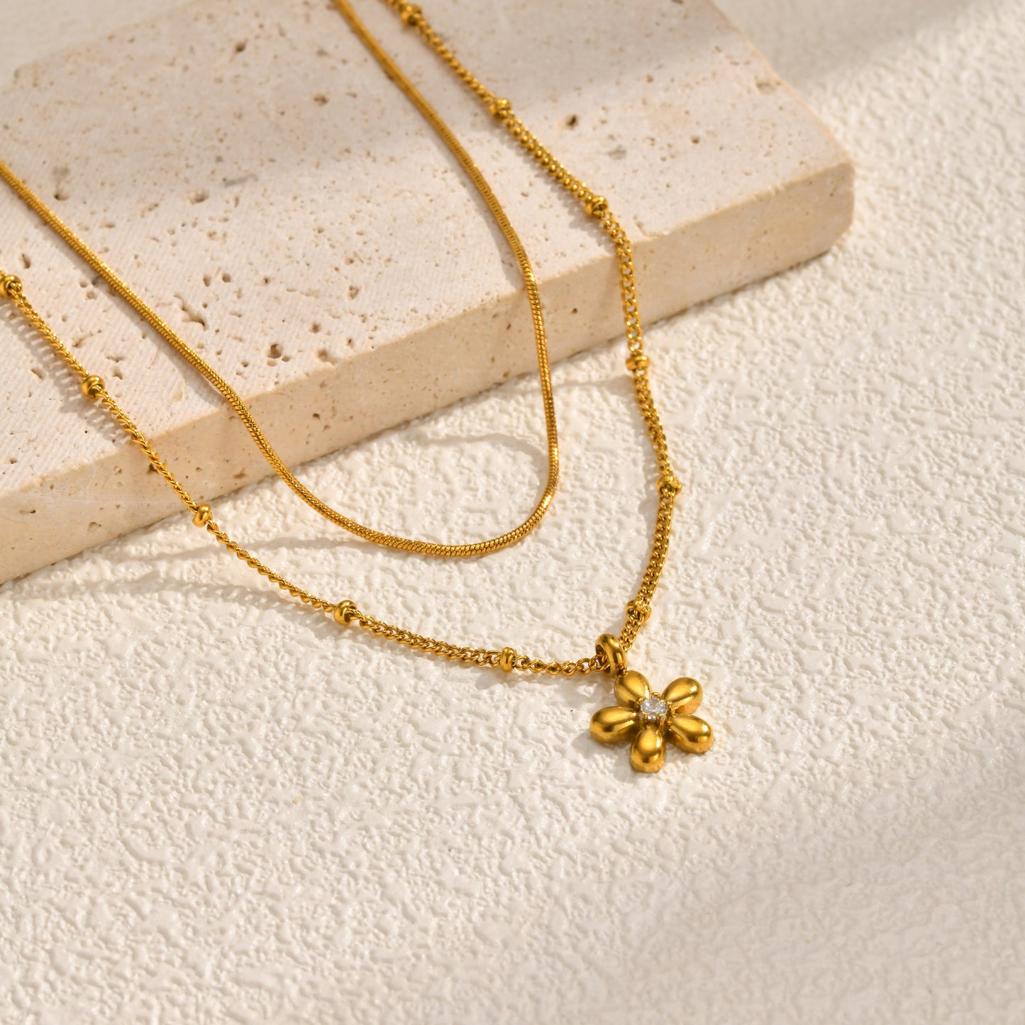 Women's Stainless Steel Bead Square Snake Chain Necklace