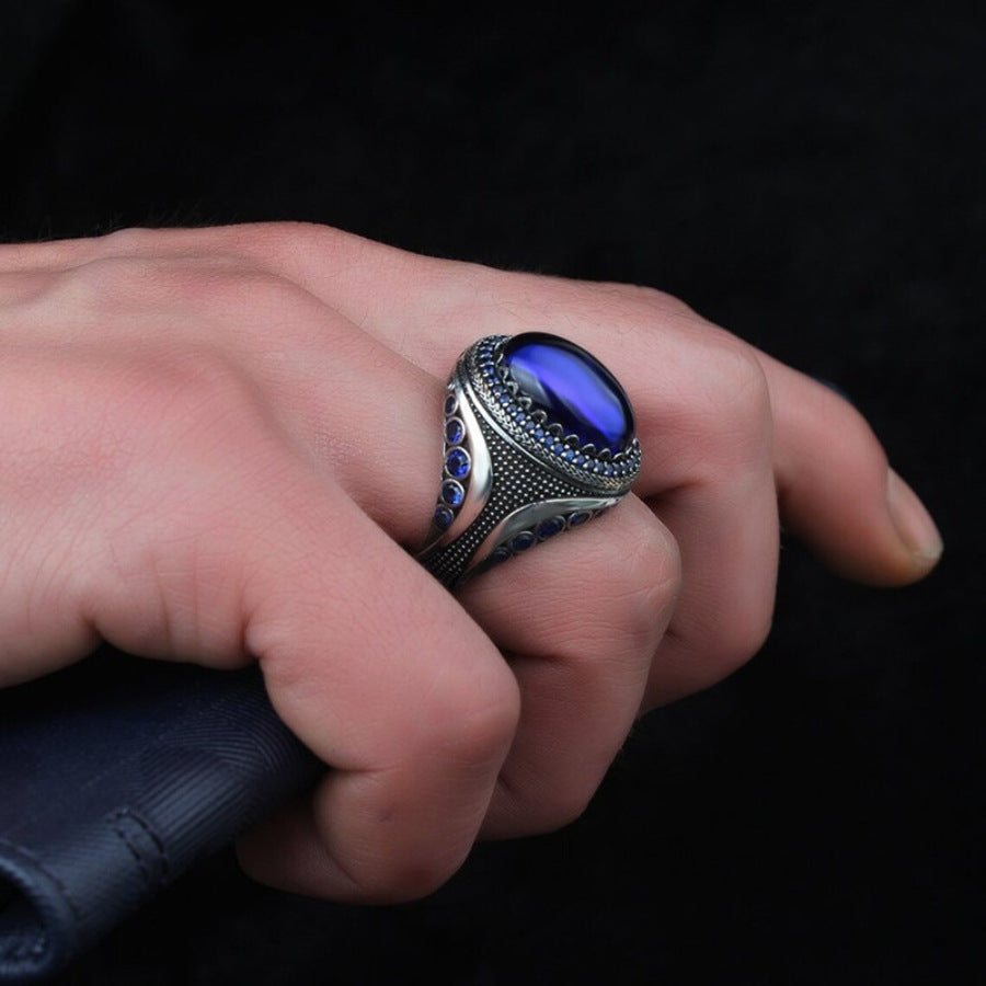 Casual Men's Blue Gemstone Fashion Business Rings