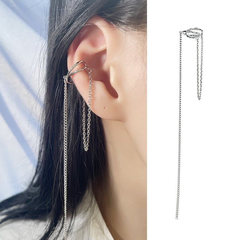 High-grade Long Earless Geometric Tile Chain Ear Clip