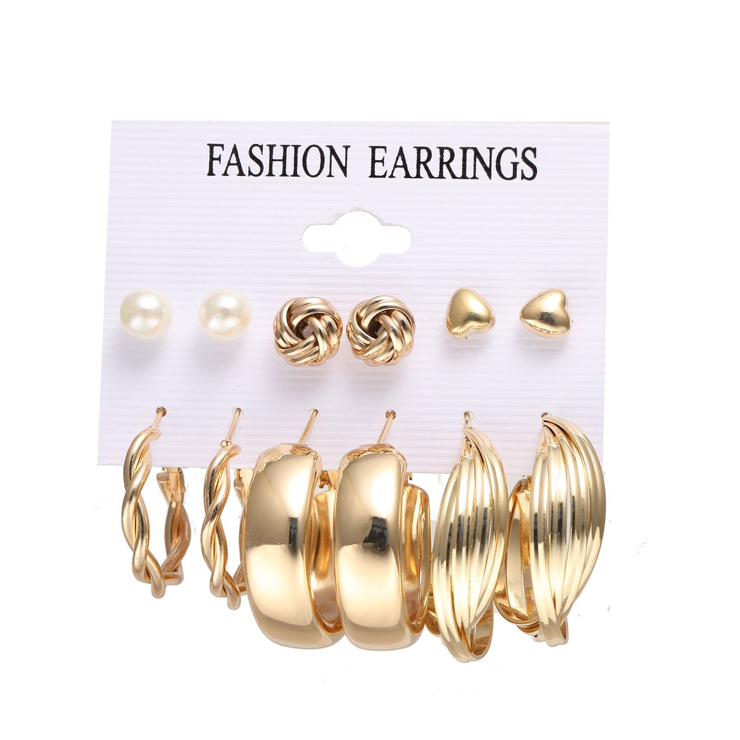 Vintage Pearl Metal Gold Heart Butterfly Geometric Rings