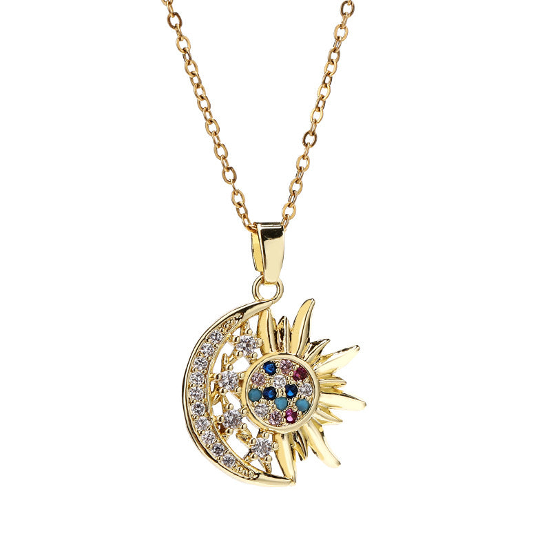 Micro Inlaid Zircon Sun Geometric Pendant Necklaces