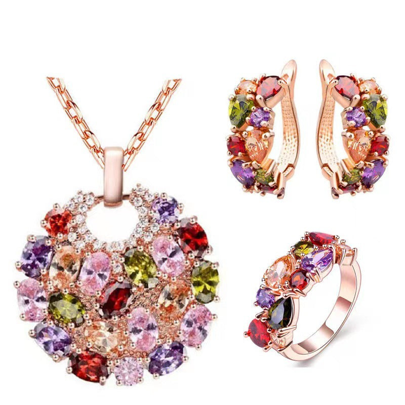 Exaggerated Crystal Suite Color Zircon Three-piece Rings
