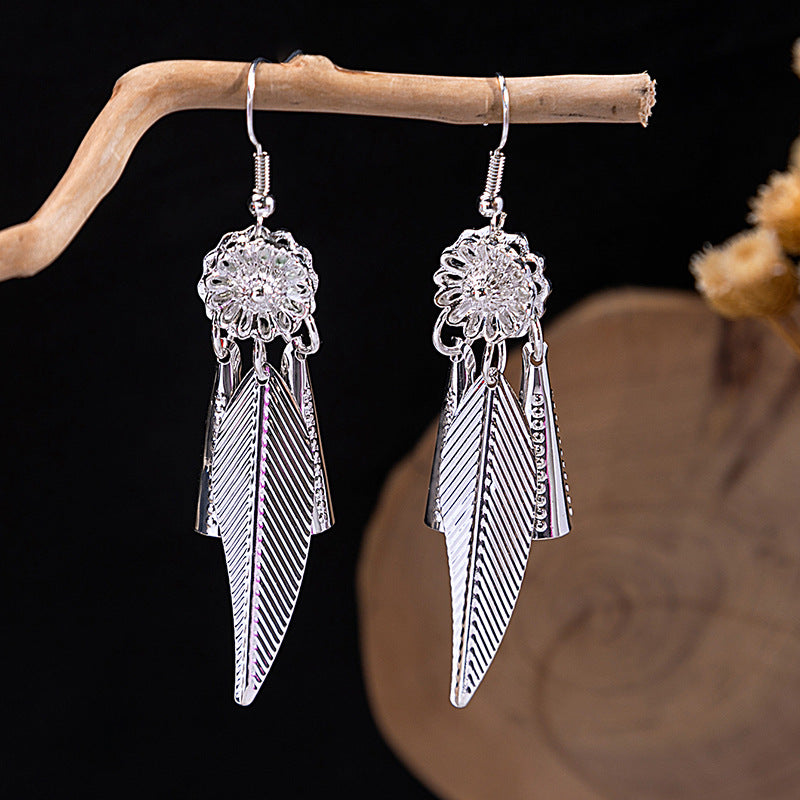 Sier Minority Ethnic Style Personalized Bohemian Flower Earrings