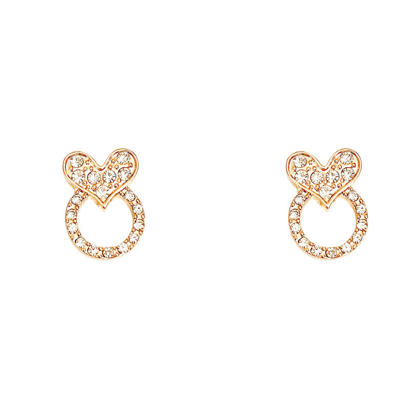 Sier Needle Heart And Circle Light Earrings