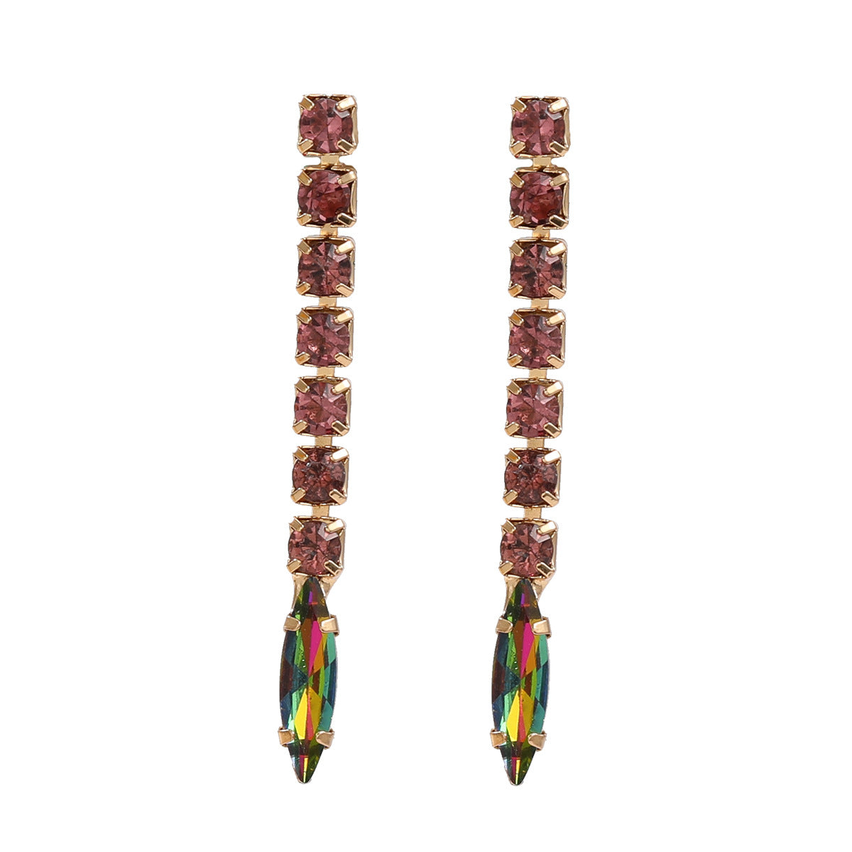 Stylish Colored Diamond Alloy Long Party Earrings