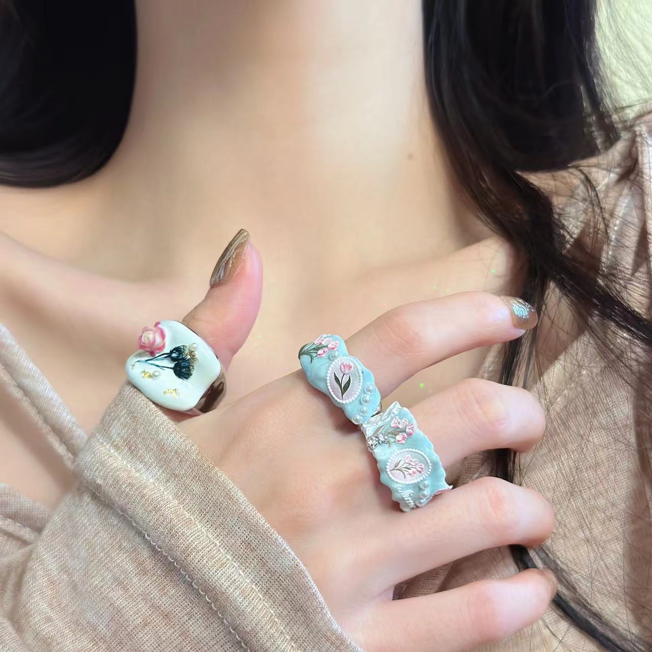 Flower Female Hot Sweet Cool National Style Asian Culture Niche Ring