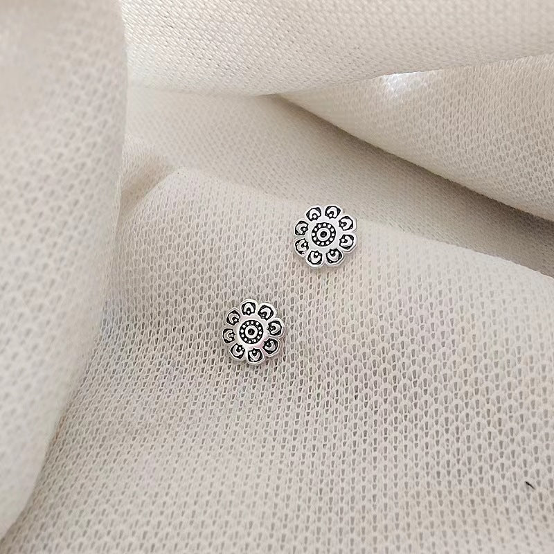 Women's Glaze Flowers Sier Needle Simple Retro Rings