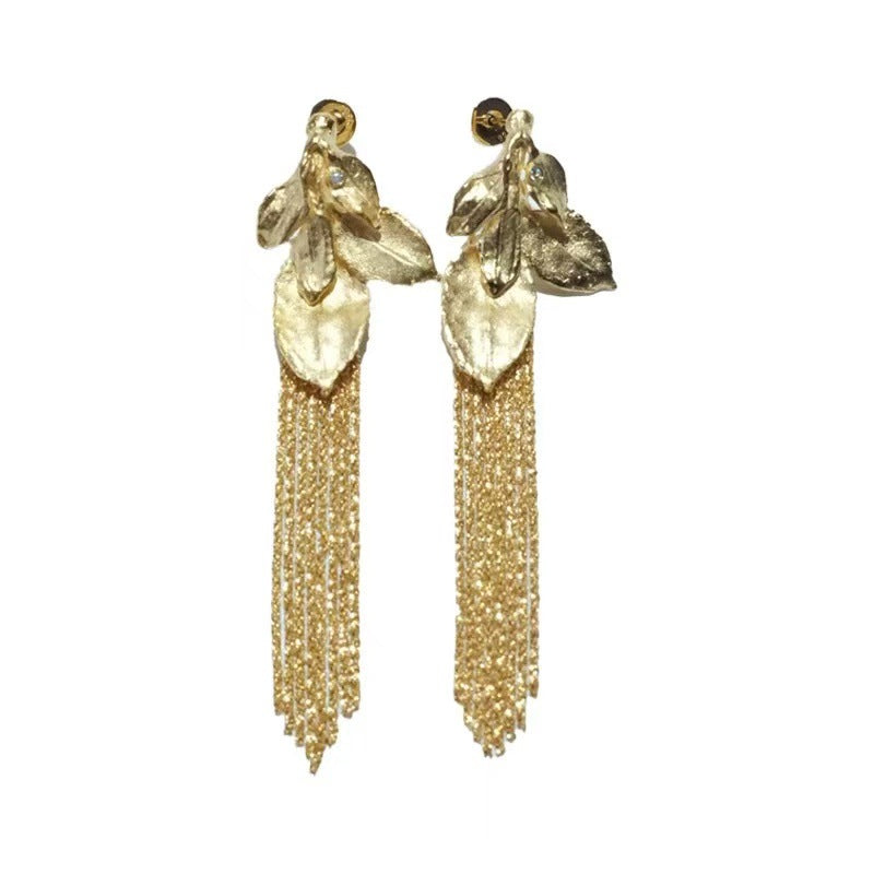 Women's Static Flow Leaf Shape Tassel Vintage Summer Light Luxury High Rings