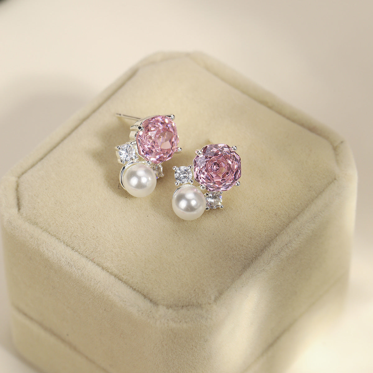Pearl Colorful Zircon Female Fresh Temperament Stud Earrings
