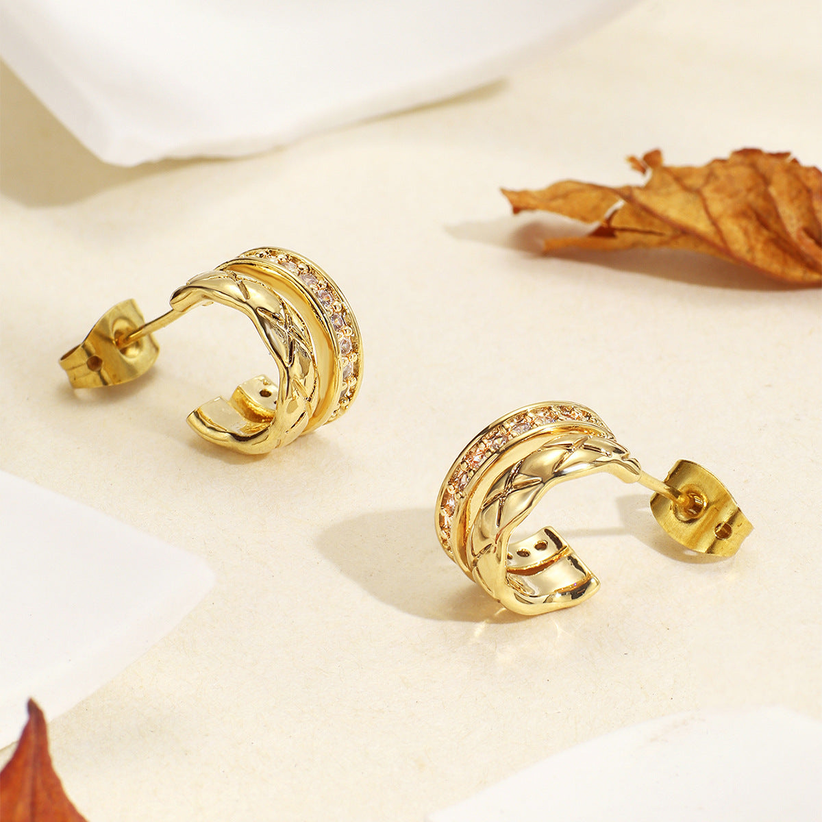 Copper Pin Retro Easy Matching Type Inlaid Zircon Striped Earrings