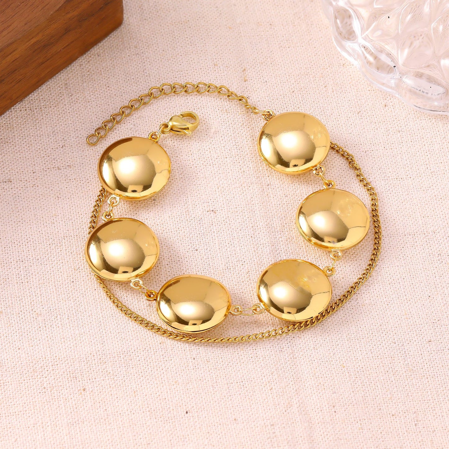 Women's French Minority Simple Stainless Steel Double Layered Gold Titanium Bracelet