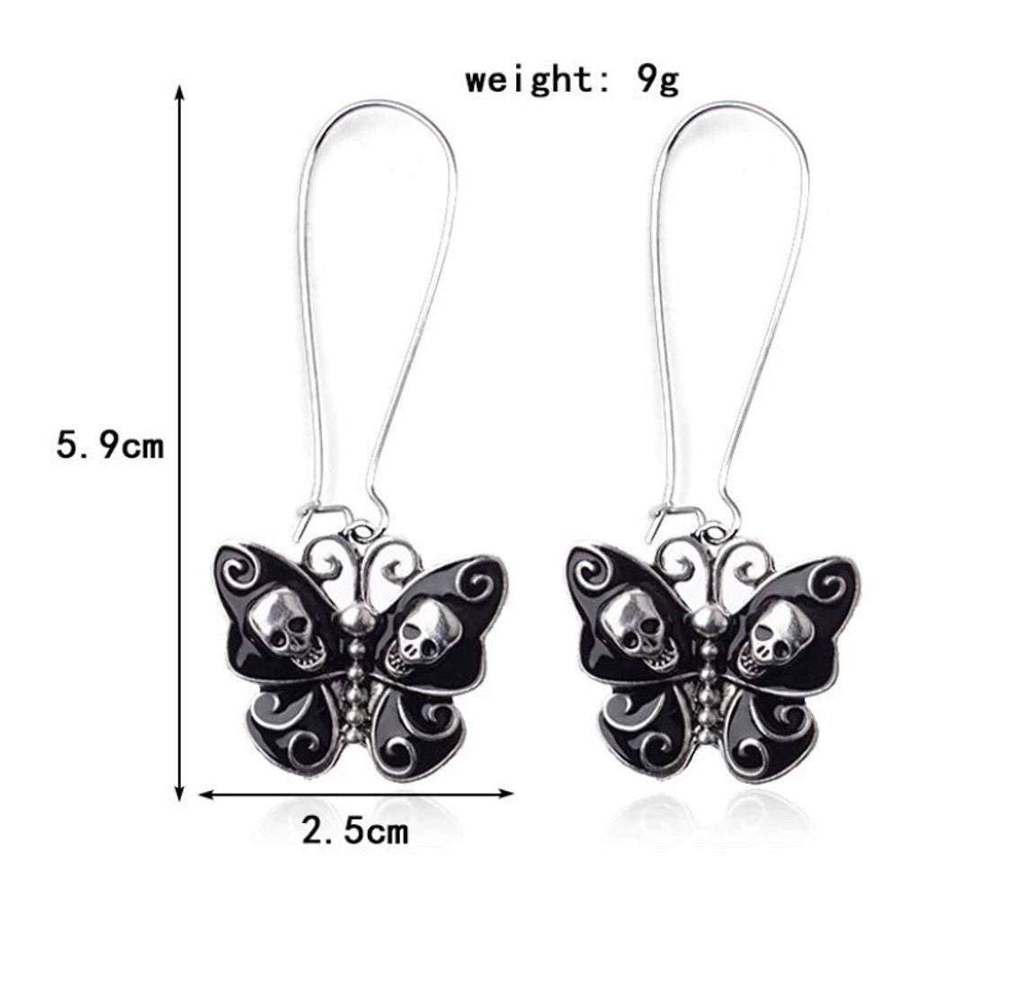 Butterfly And Skull Gothic Sier Black Rings