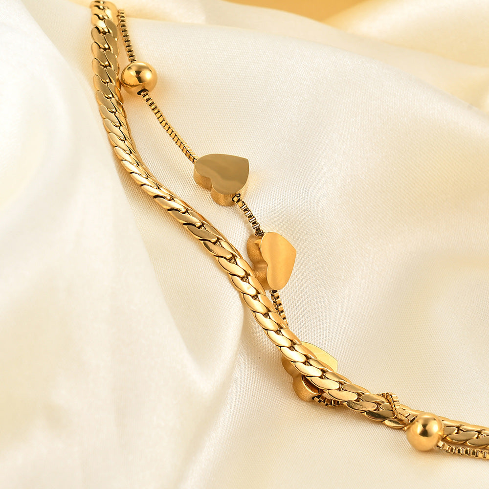 Love Heart Simplicity Gold Stainless Steel Bracelet