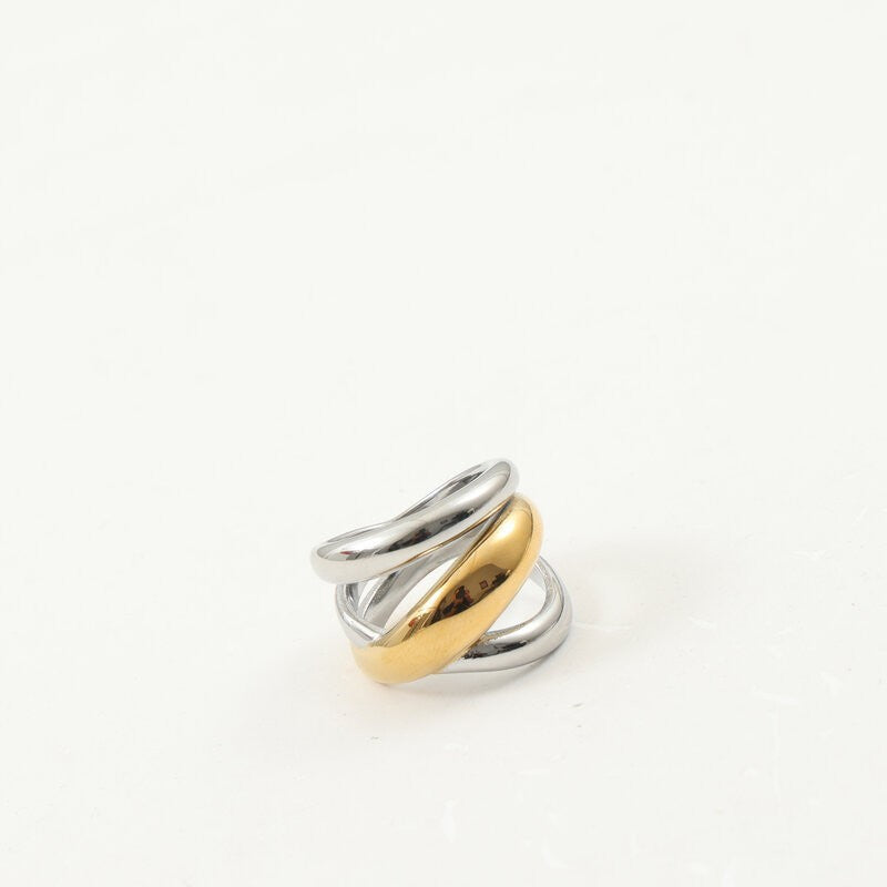 Winding Wide Surface Gold Titanium Steel Ring