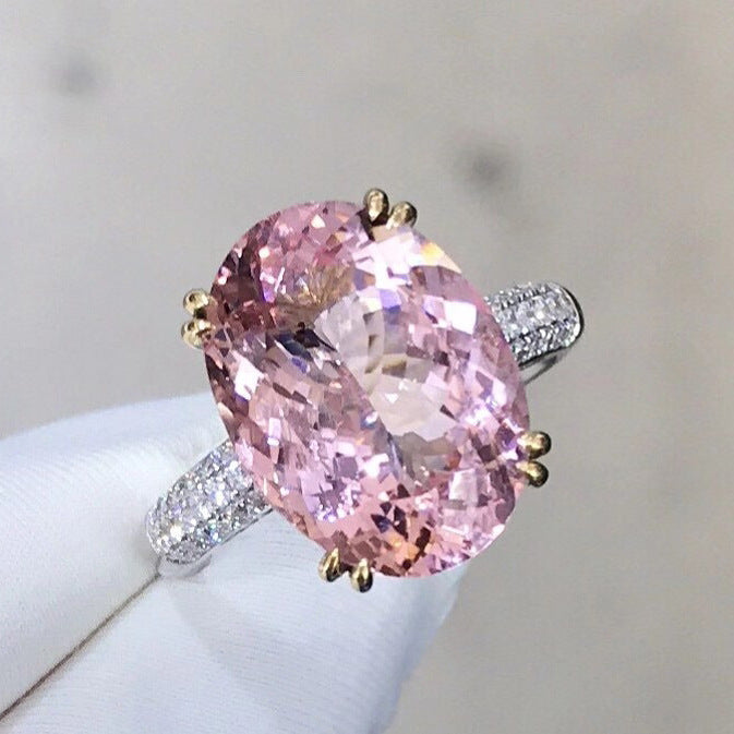 Bagues colorées en Zircon tourmaline rose pour femmes, simulation en direct