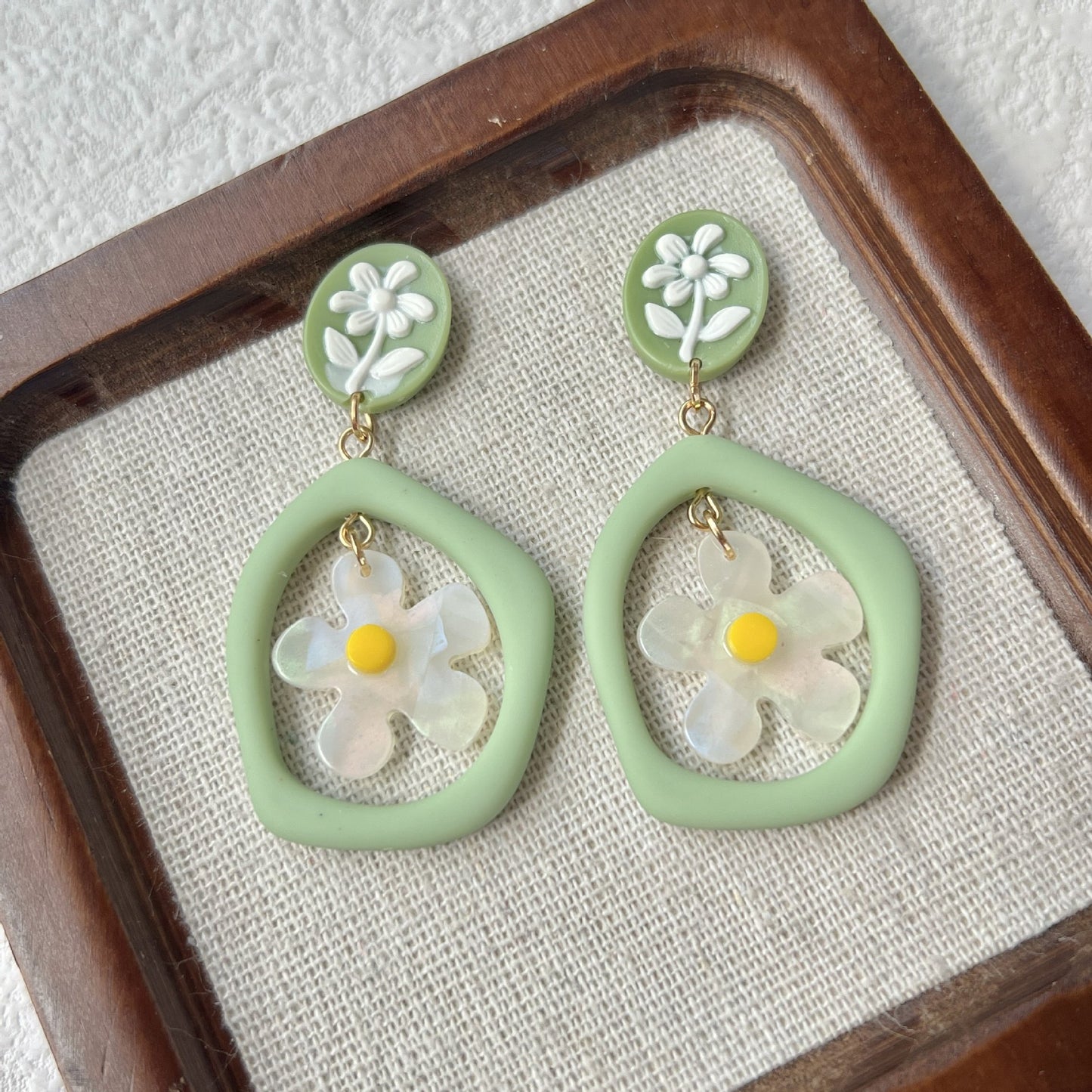 Mori Style Flower Green Magic Design Temperament Fairy Ear Rings