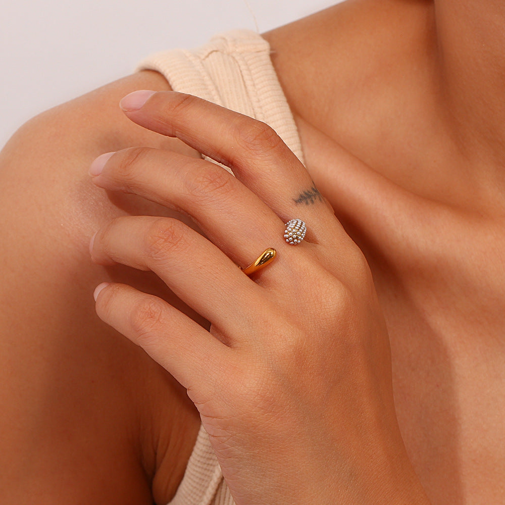 Light Luxury Female Stainless Steel Opening Water Drop Shape Micro Ring