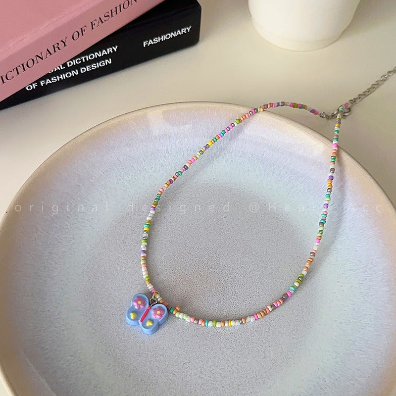 Color Beaded Butterfly Female Sweet Cute Necklaces