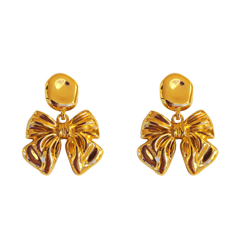 Bowknot Glossy Simple Retro Elegant Niche Earrings