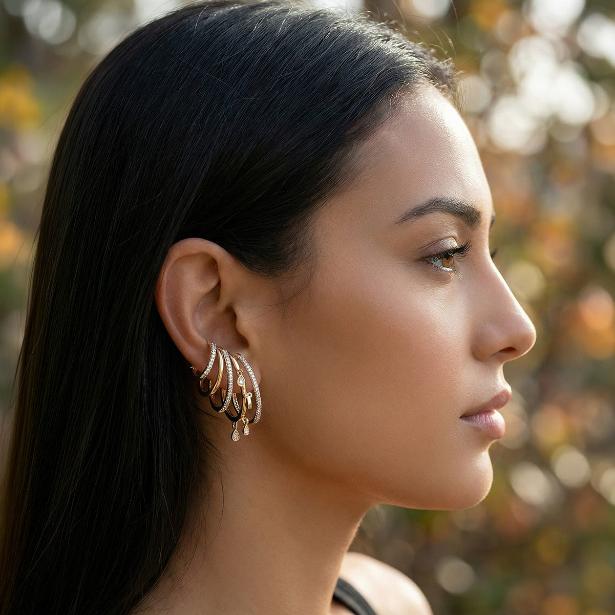 Dangle Cartilage Hoop Twin Simple Golden Circle Ear Clip