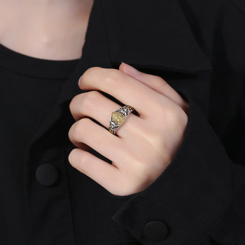 Mother Gilding Female Ethnic Antique Finish Open Adjustable Creative Index Ring