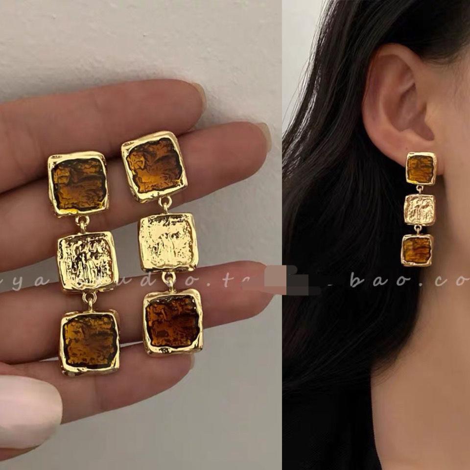 Retro French Resin Square Long Simple Temperament Style Rings