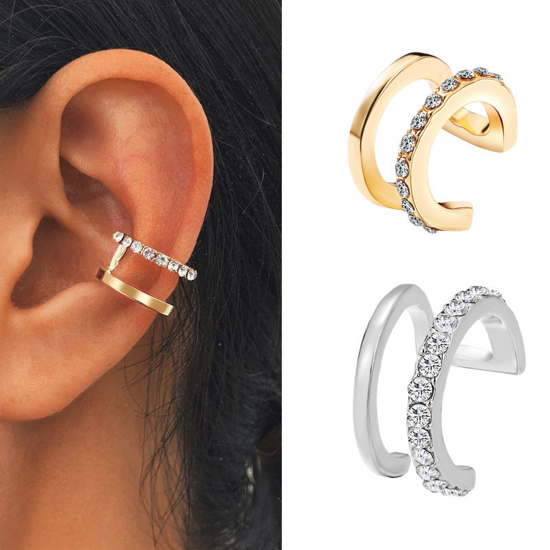 Simple Lines Spot Drill Double Personality Ear Clip