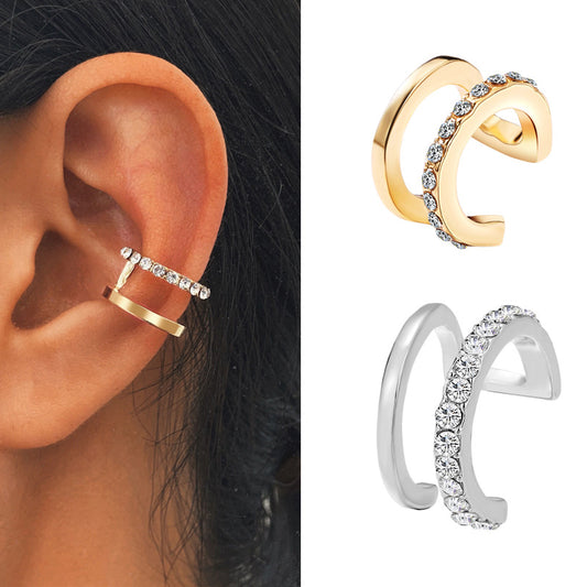 Simple Lines Spot Drill Double Personality Ear Clip
