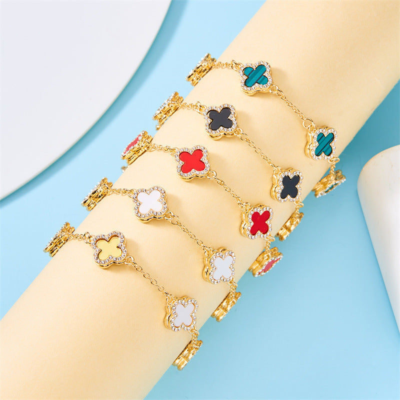 Bracelets simples à cinq petits trèfles et diamants double face pour femmes