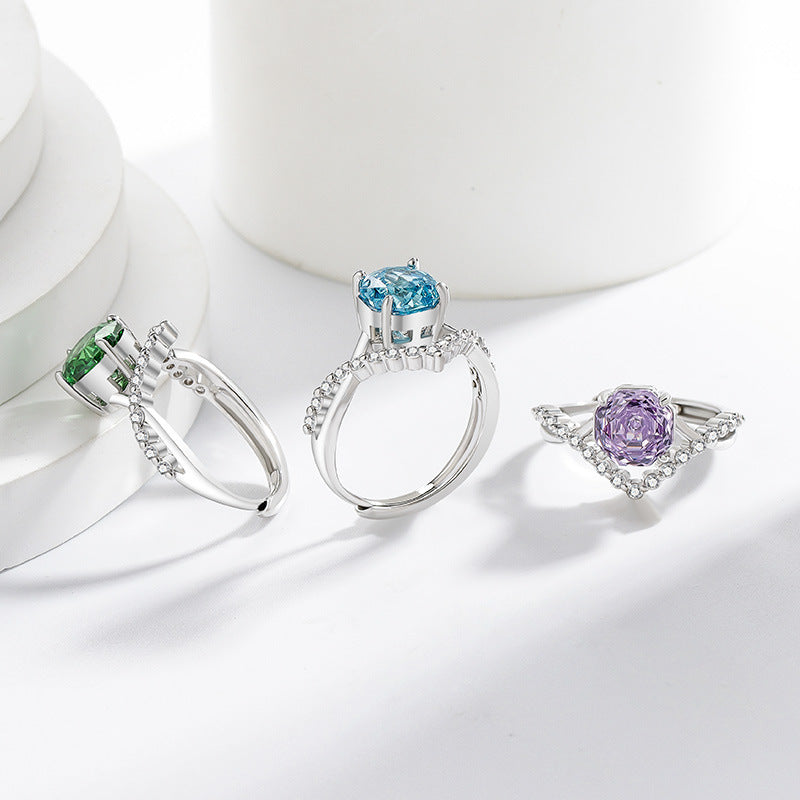 Crown Rose Cut For Love Female Super Flash High Carbon Ring