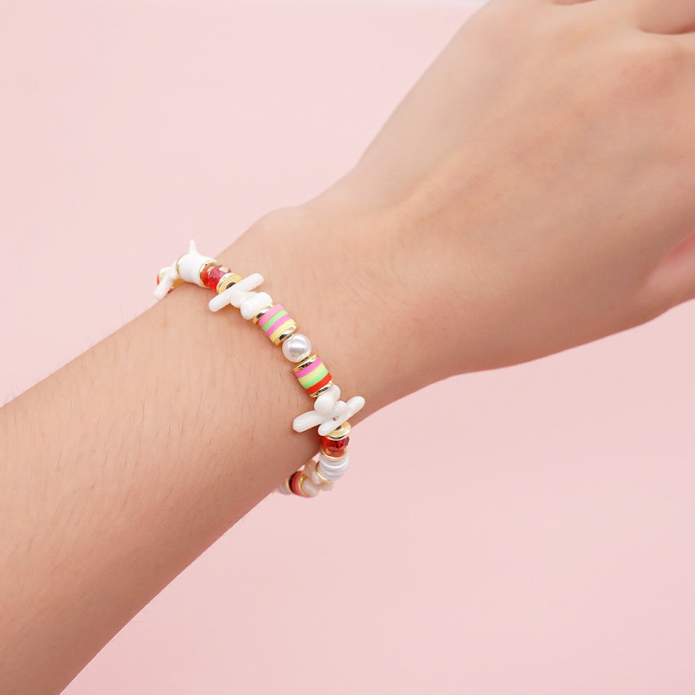 Bracelets femme imitation corail blanc perle fer galle