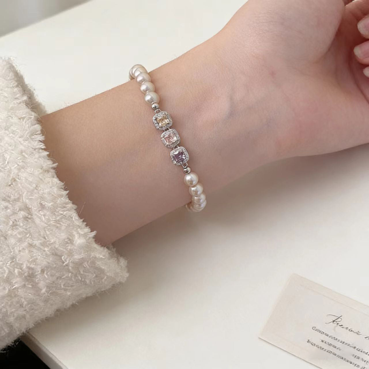 Pearl Zircon Female Rainbow Cube Sugar High Bracelet