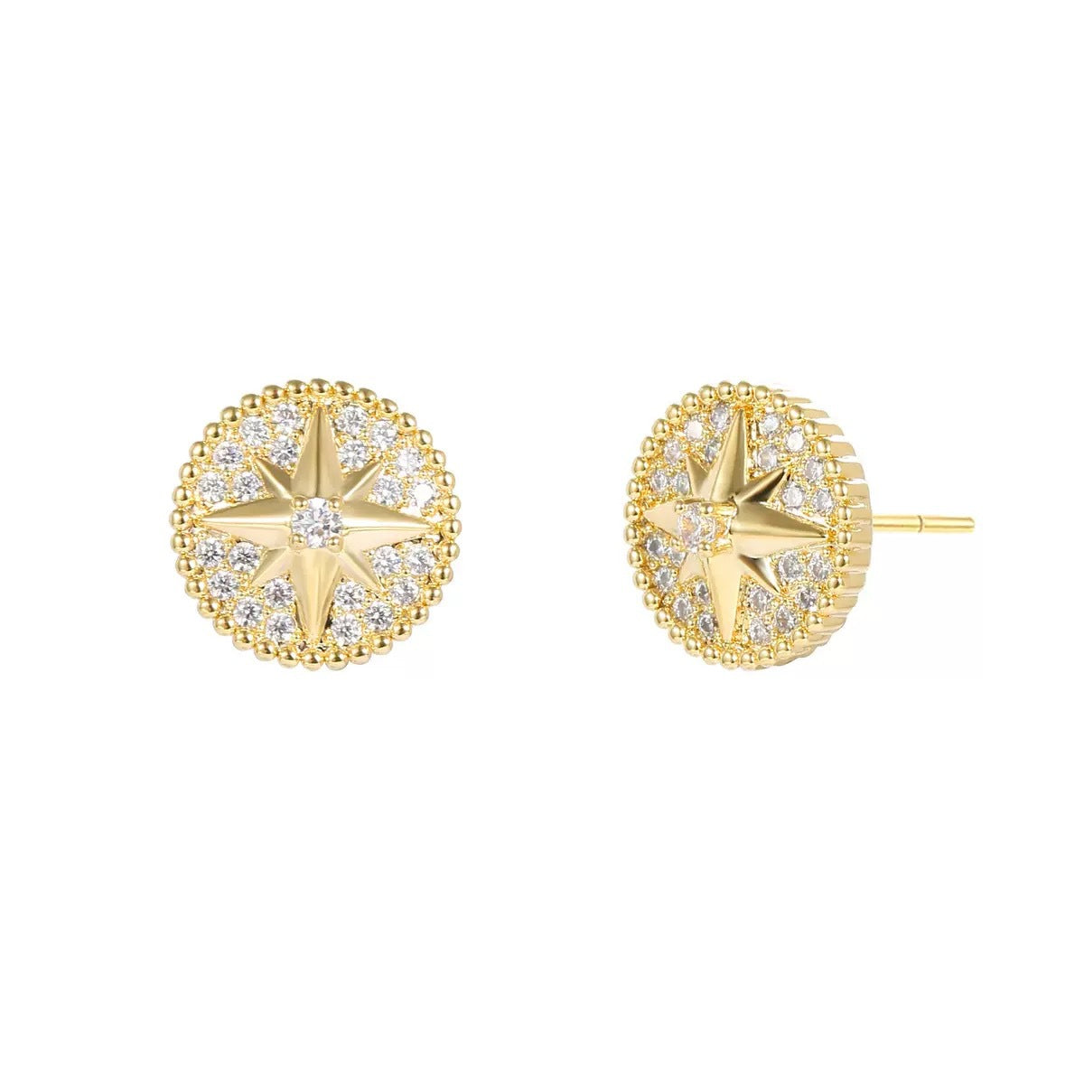 Awn Star Geometric Round Compass Finely Inlaid Sier Needle Fashionable Stud Earrings