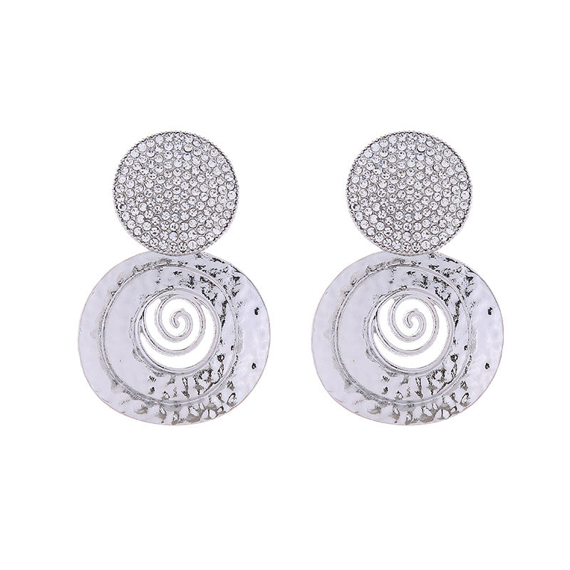 Exaggerated Round Alloy Rhinestone Temperament Wild Earrings