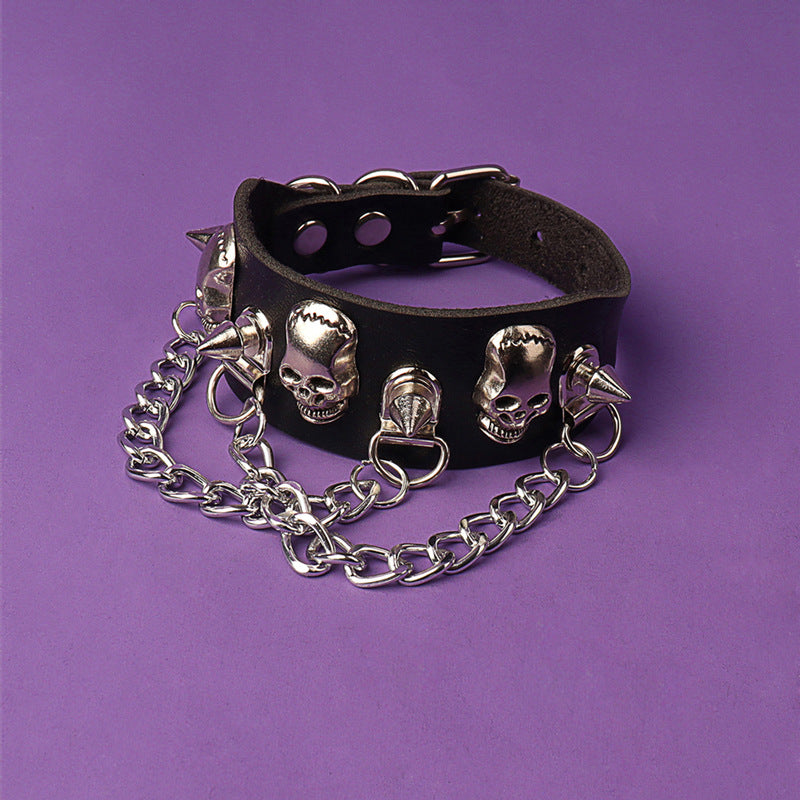 Punk-Schädel-Nieten-Quastenketten-Lederarmbänder