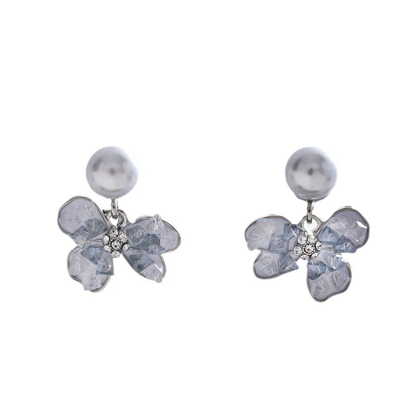 Blue Sweet Bow Pearl Female Graceful Earrings