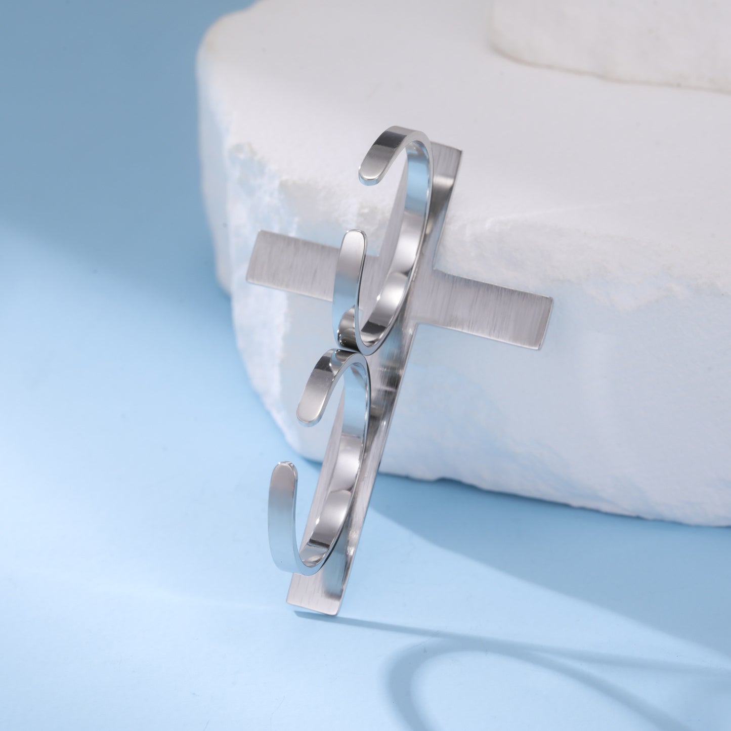 Women's & Men's Finger Cross Large Stainless Steel Open Rings