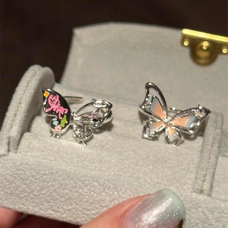 Dopamine Multicolor Cutout 3d Butterfly Sweet Cool Personality Niche Index Ring