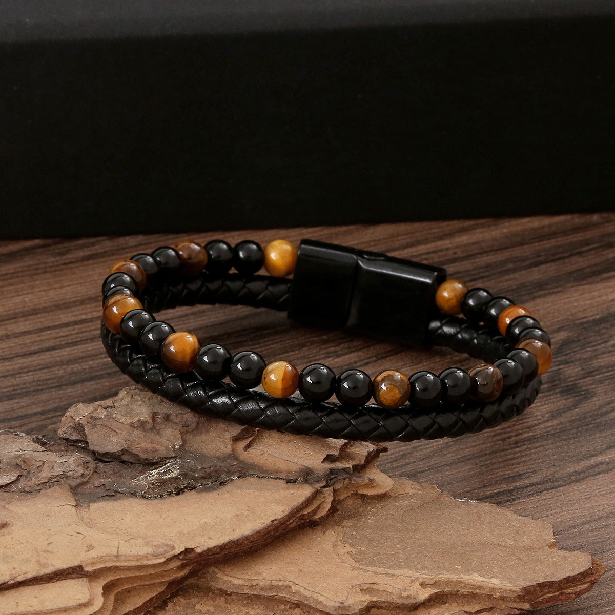 Men's Jewelry Beaded Natural Tigereye Hand-woven Alloy Bracelets