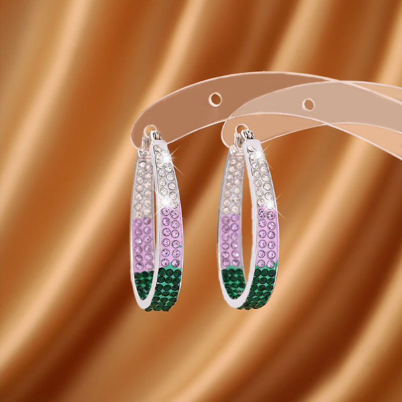 Three-color Gradient Graceful Personality Ear Clip Diamond Earrings