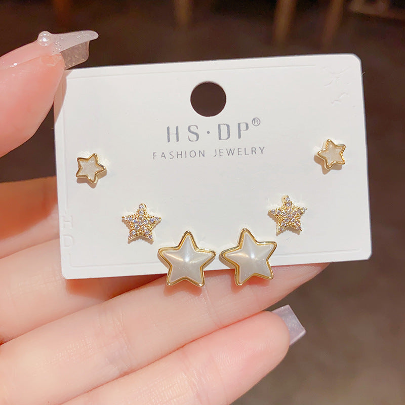 Star Ear Combination Sier Needle Personalized Cold Style Earrings