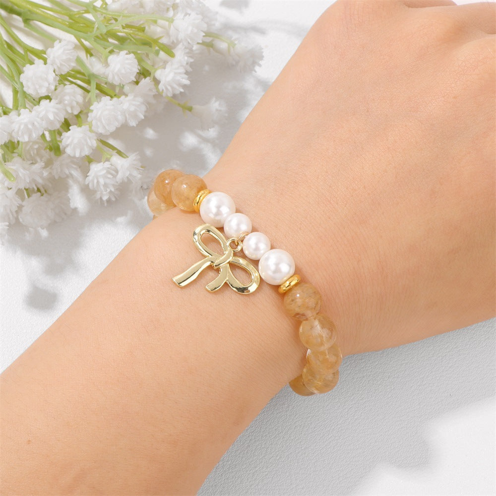Bow Female Natural Stone Pink Agate Beads For Bracelet