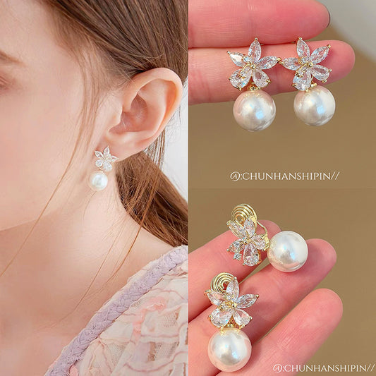 Fresh Flower Zircon Pearl Classic Style Graceful Ear Clip