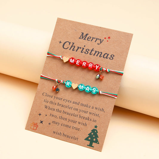 Letter Merry Christmas Glass Pendant Woven Bracelets