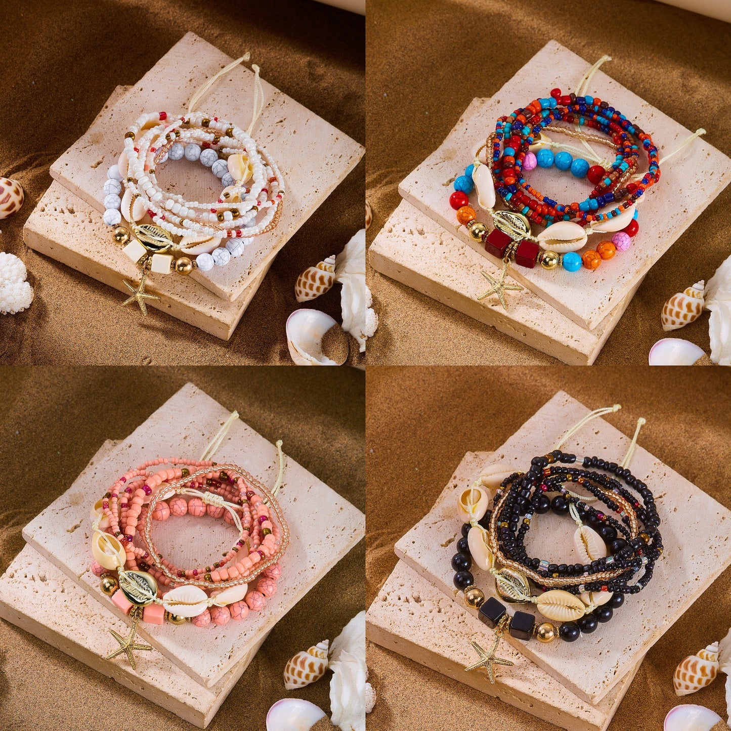 Bohemian Vacation Style Twin Bead Shell Creative Design Bracelets