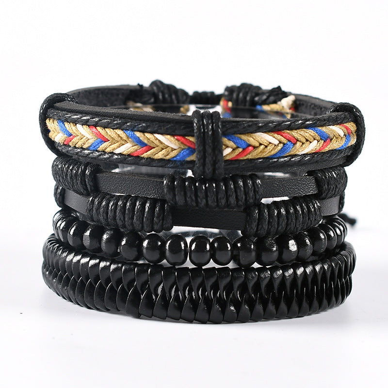 Handmade Woven Leather Punk Wristband Alloy Bracelets